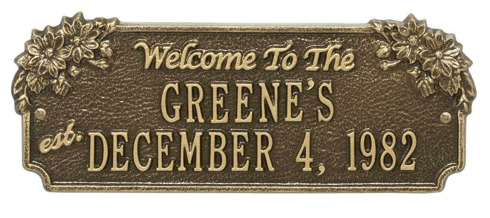 Welcome Sign with Flowers - Displays Name and Est. Date