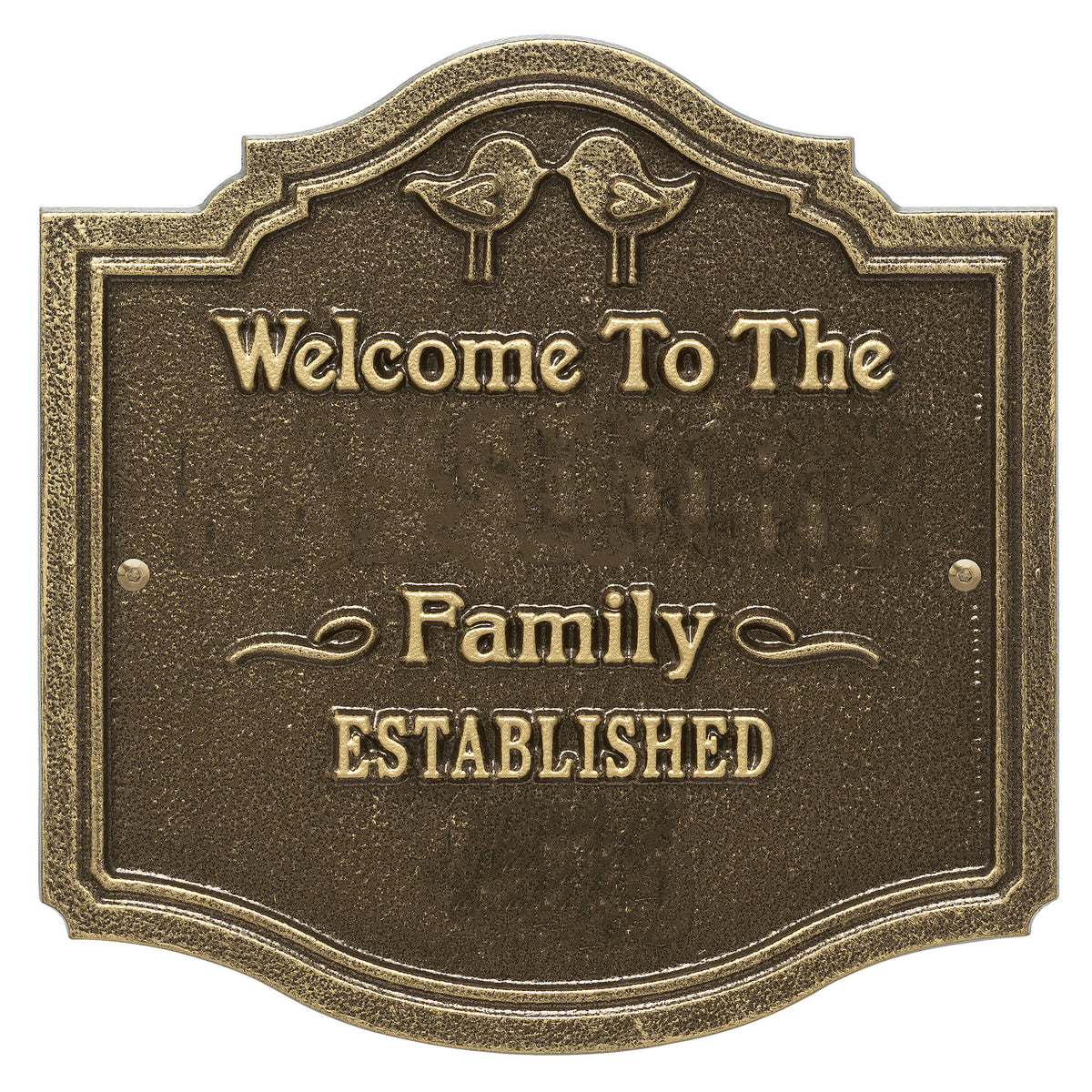 Welcome Sign with Family Name and Established Date - Kissing Birds Plaque