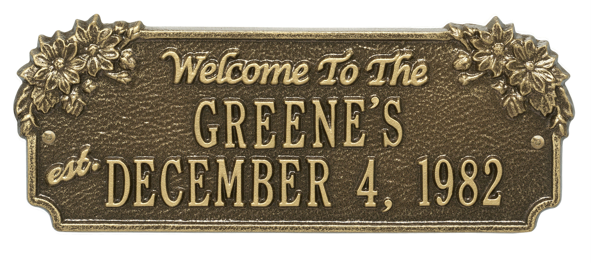 Welcome Sign with Flowers - Displays Name and Est. Date