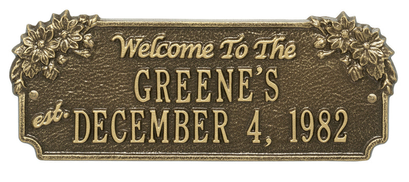 Welcome Sign with Flowers - Displays Name and Est. Date