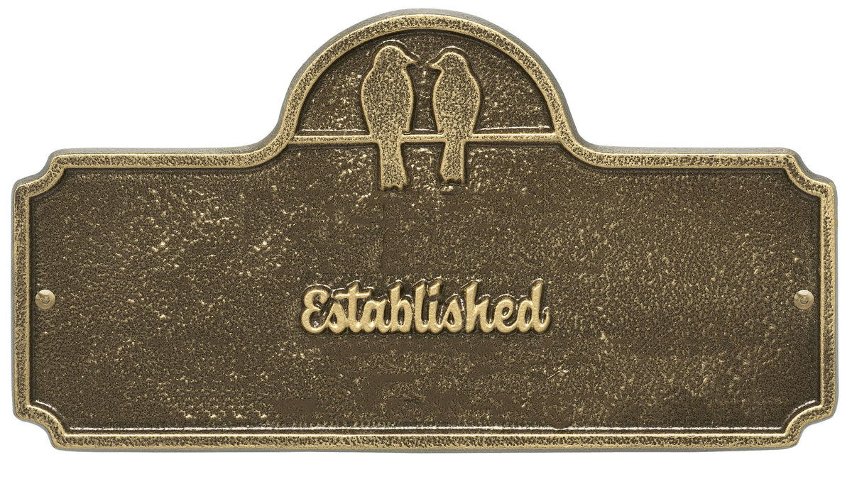 Date Established Plaque with Love Birds